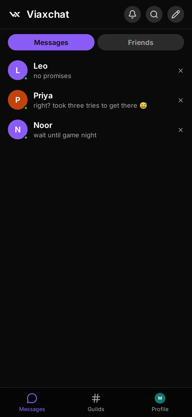 Viaxchat on Android showing the conversation list